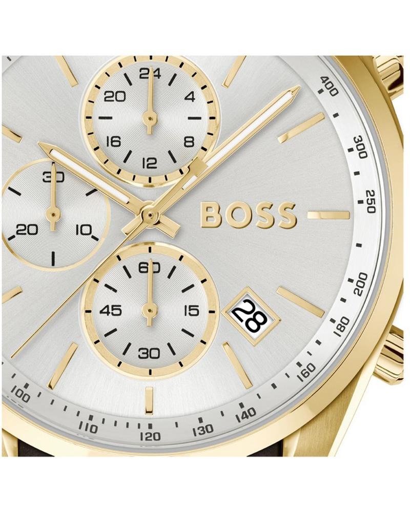 Boss Grand Prix 44 Men's Quartz Silver & White Dial Chronograph Leather Watch 1514225
