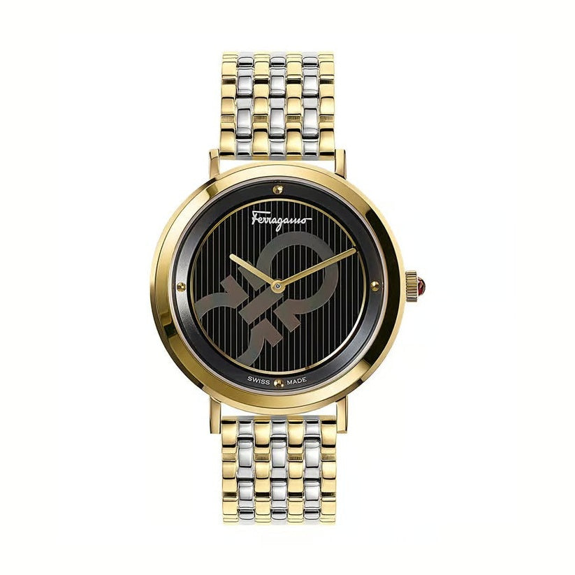 Salvatore Ferragamo Logomania Women's Quartz Black Dial Two-Tone Stainless Steel Watch SFYH00421