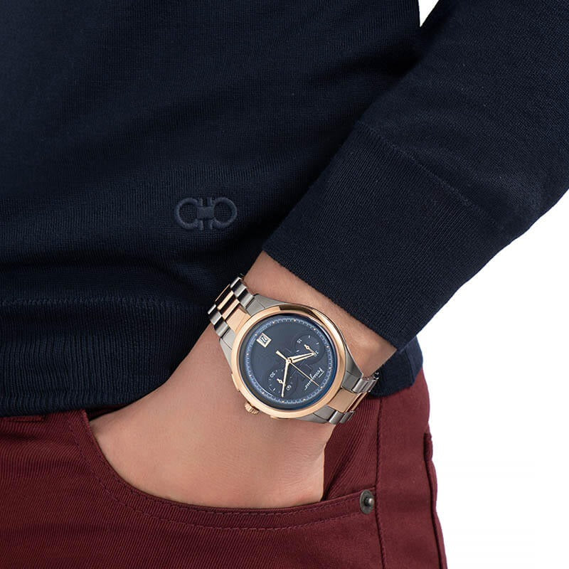 Salvatore Ferragamo Yi-Racing Men's Quartz Blue Dial Two-Tone Stainless Steel Watch SFYI00421