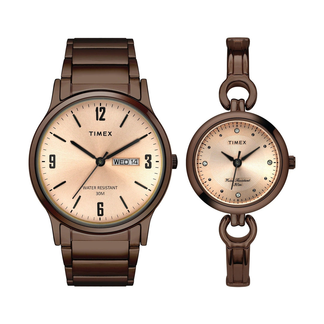 Timex Classics Along Rose Gold Dial Couple Pair Watch-TW00PR265