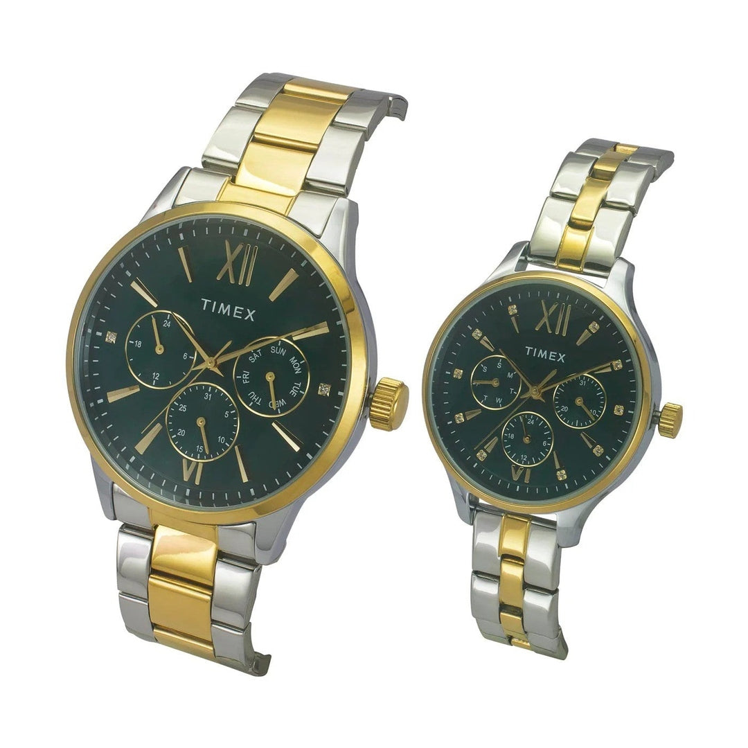 Timex Fashion Quartz Teal Dial Multi-Function Stainless Steel Couple Watch TW00PR315
