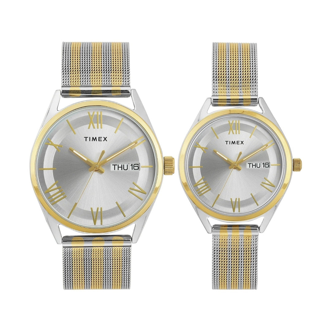 Timex Trendline Quartz Silver Dial Analog Mesh Couple Watch TW00PR352