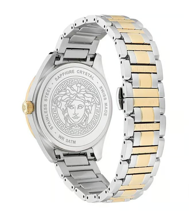 Versace V-Vertical Men's Quartz Blue Dial Analog Two-Tone Stainless Steel Watch VE3H00422