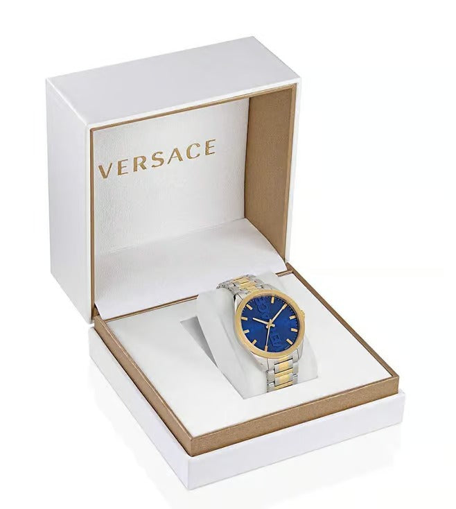 Versace V-Vertical Men's Quartz Blue Dial Analog Two-Tone Stainless Steel Watch VE3H00422