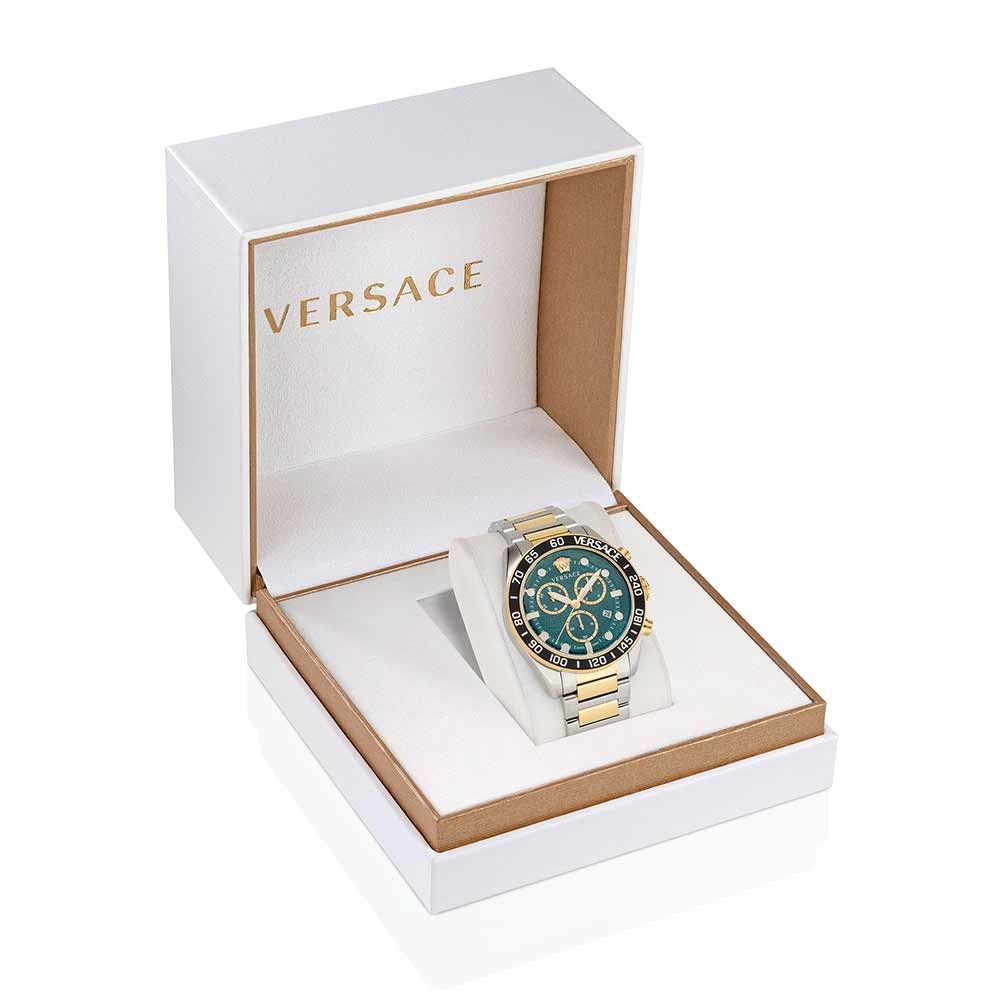 Versace Greca Dome Chr (WC-6K) Men'S Quartz Green Dial Chronograph Stainless Steel Watch VE6K00423