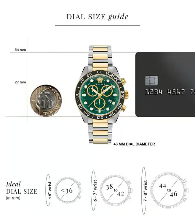 Versace Greca Dome Chr (WC-6K) Men'S Quartz Green Dial Chronograph Stainless Steel Watch VE6K00423