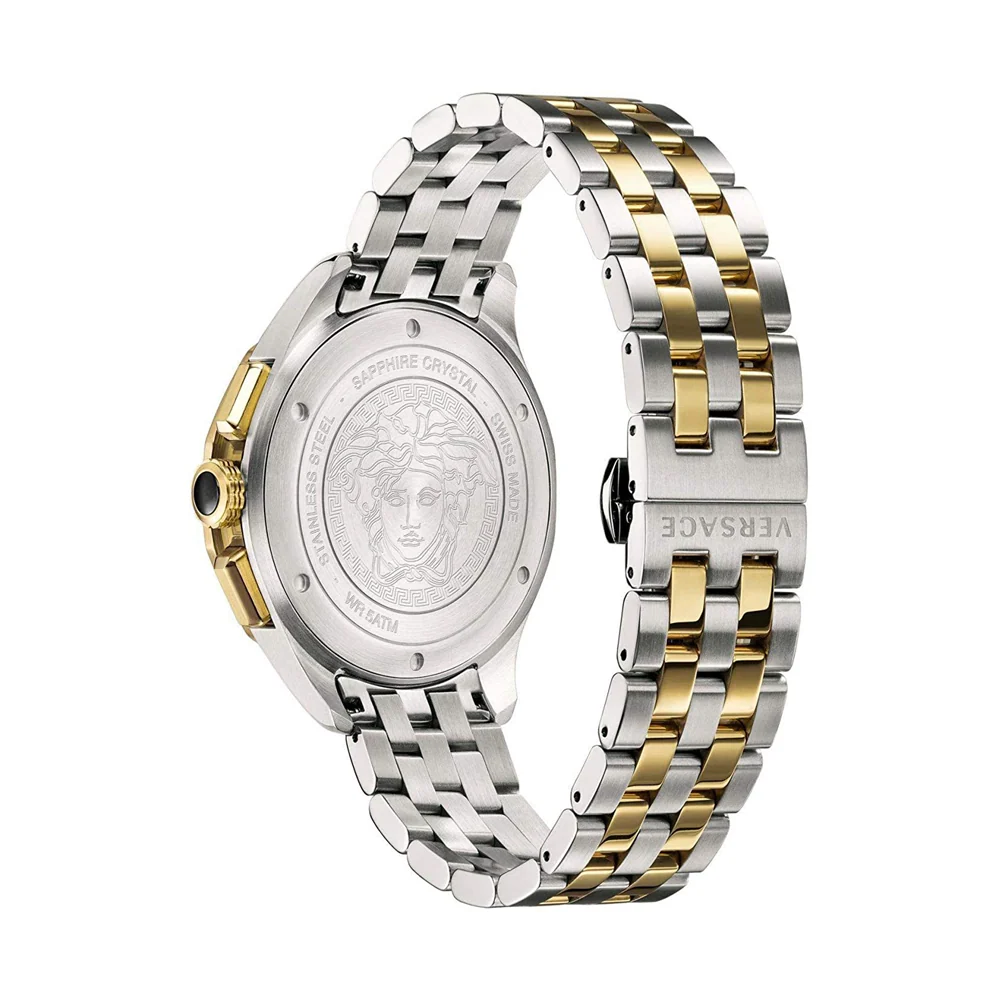 Versace Glaze Men's Quartz Silver Dial Analog Two-Tone Stainless Steel Watch VEBJ00518