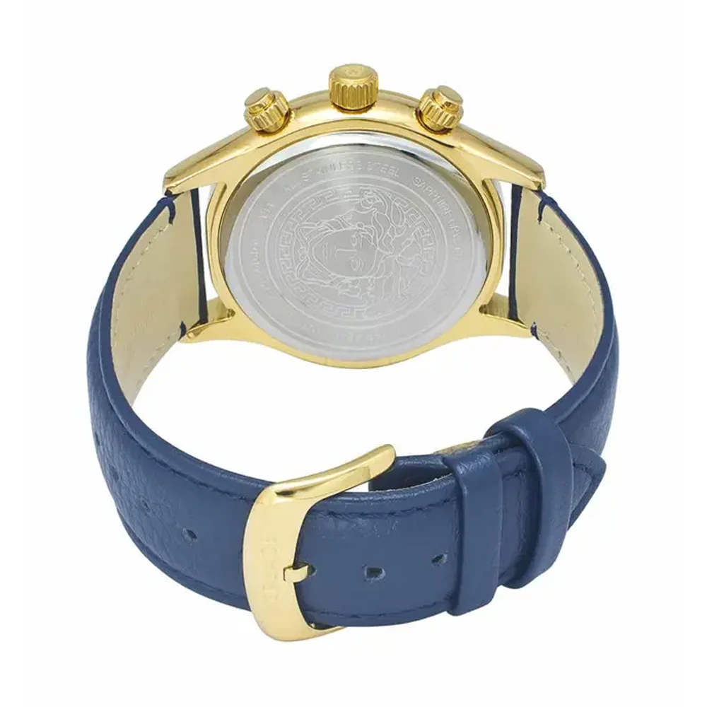 Versace Men's Quartz Blue Dial Analog Blue Leather Watch VEV700319