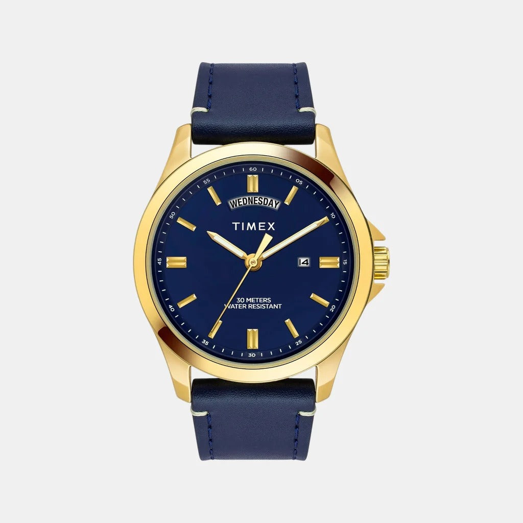 Timex Fashion Quartz Blue Dial Analog Leather Men's Watch TW000X140