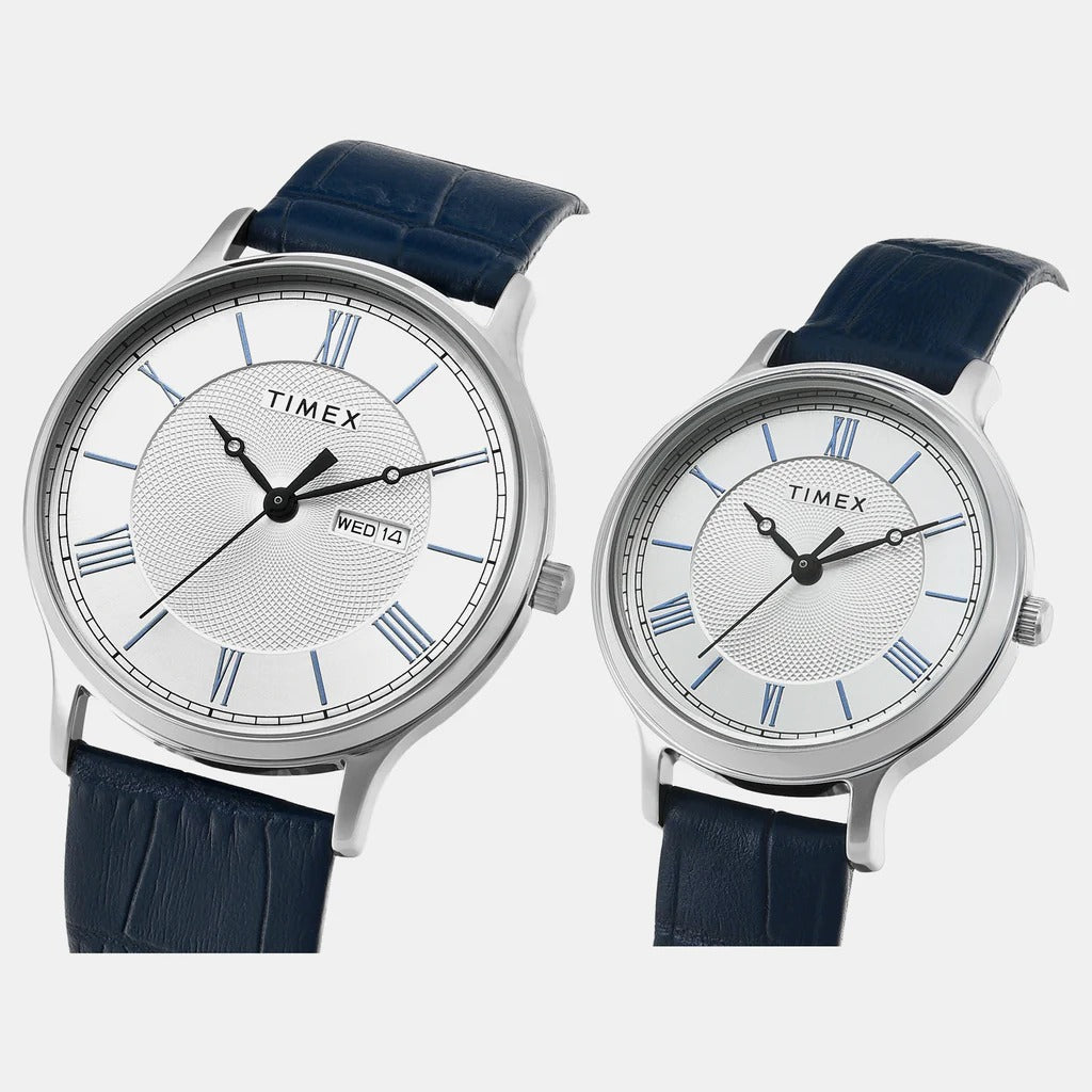 Timex Classics Couple Quartz Silver Dial Analog Leather Watch TW00PR298