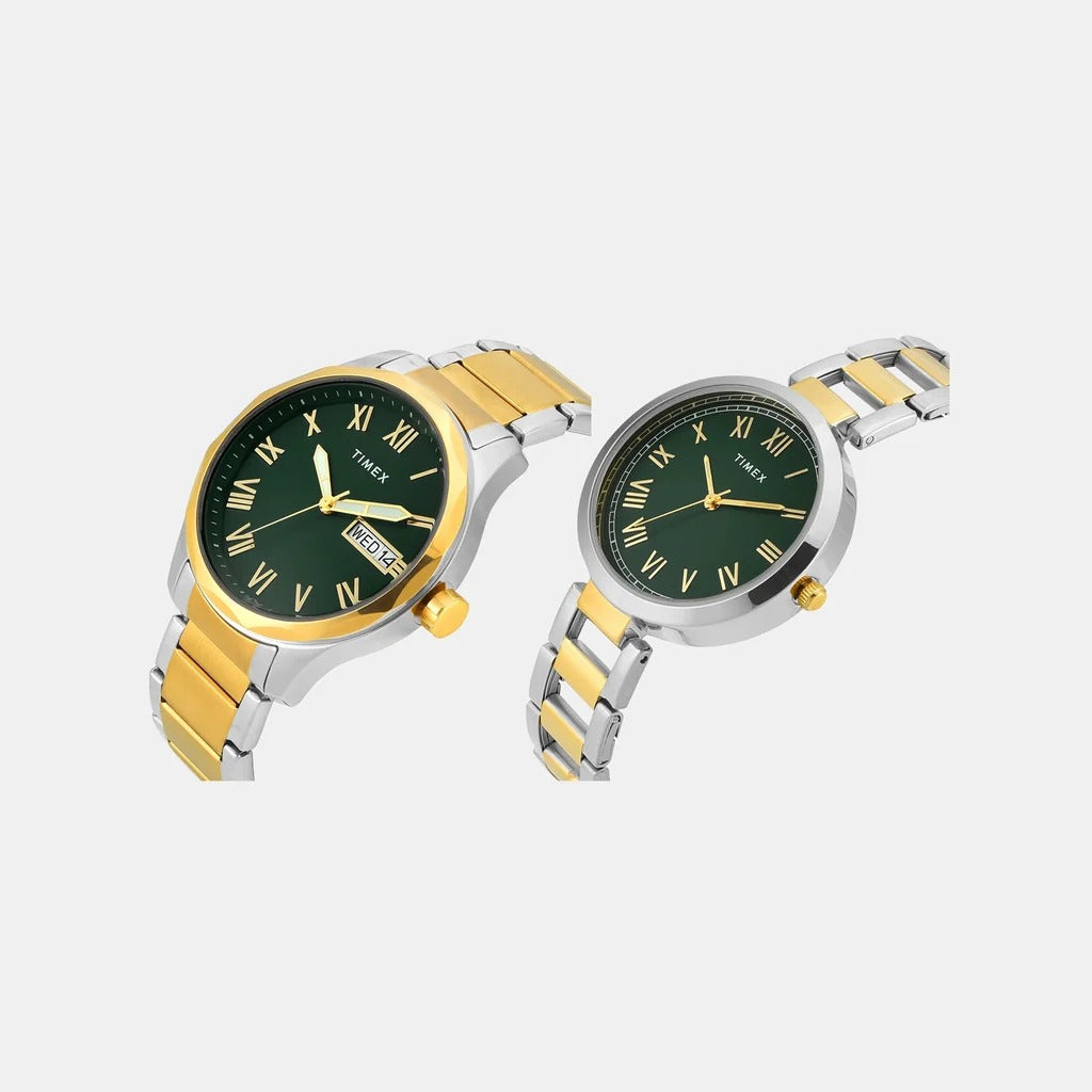 Timex Trendline Quartz Green Dial Analog Stainless Steel Couple Watch TW00PR340