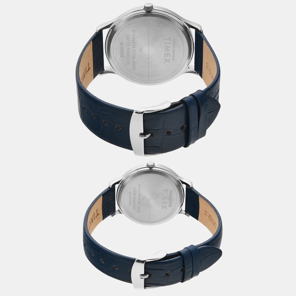 Timex Classics Couple Quartz Silver Dial Analog Leather Watch TW00PR298