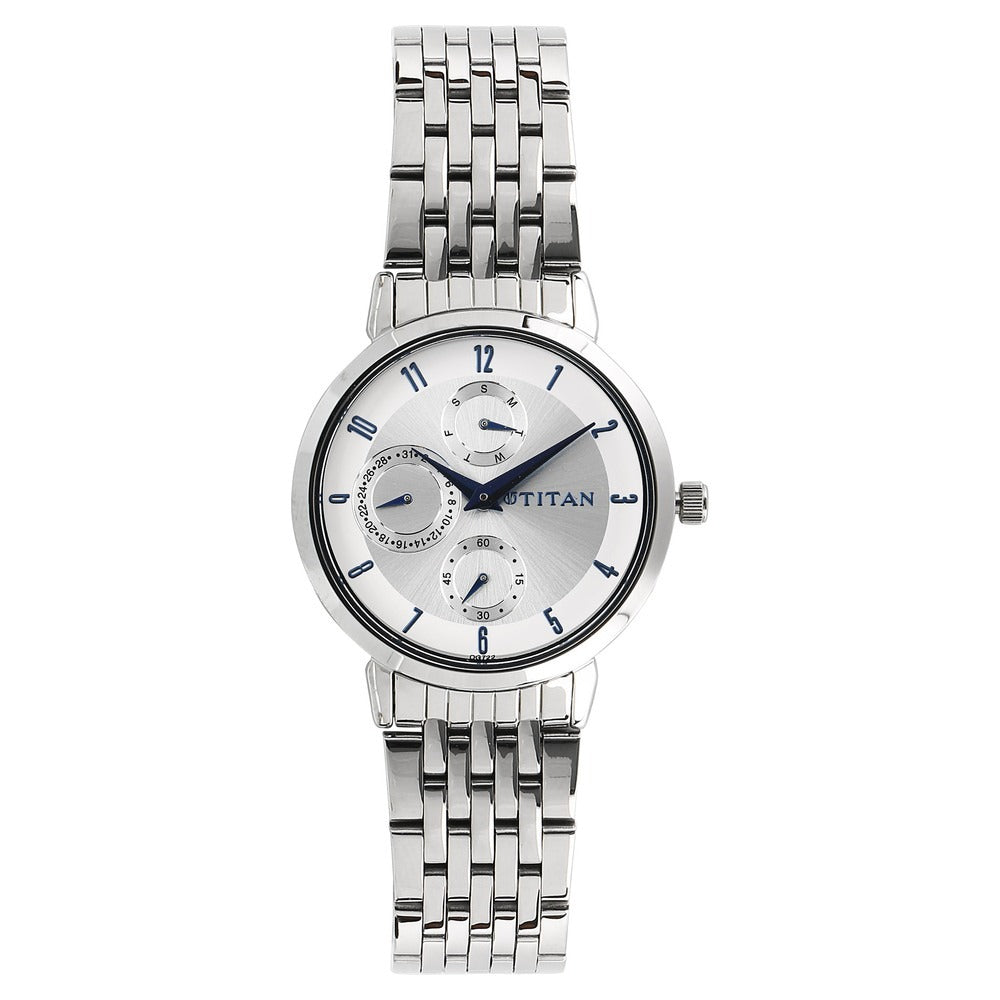 Titan Workwear White Dial Women Watch With Stainless Steel Strap - NM2569SM03