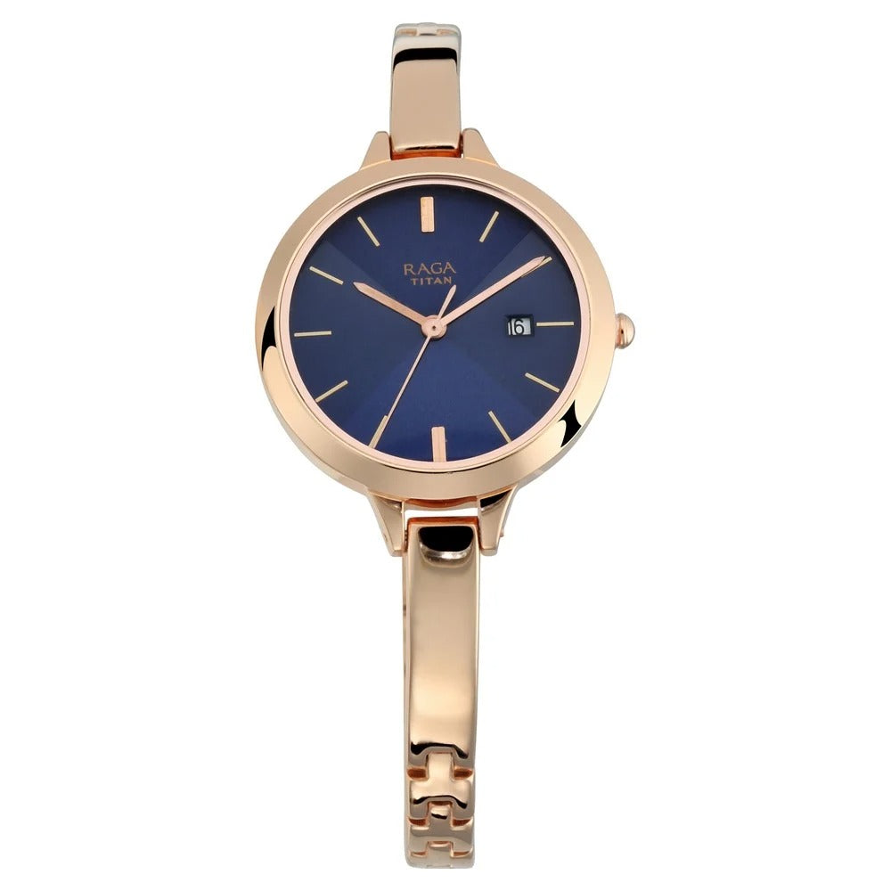 Titan Quartz Analog with Date Blue Dial Metal Strap Watch for Women - NP2578WM02
