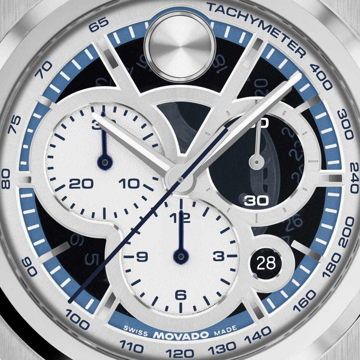 Movado BOLD Quartz Silver & Blue Dial Chronograph Stainless Steel Men's Watch 3601304