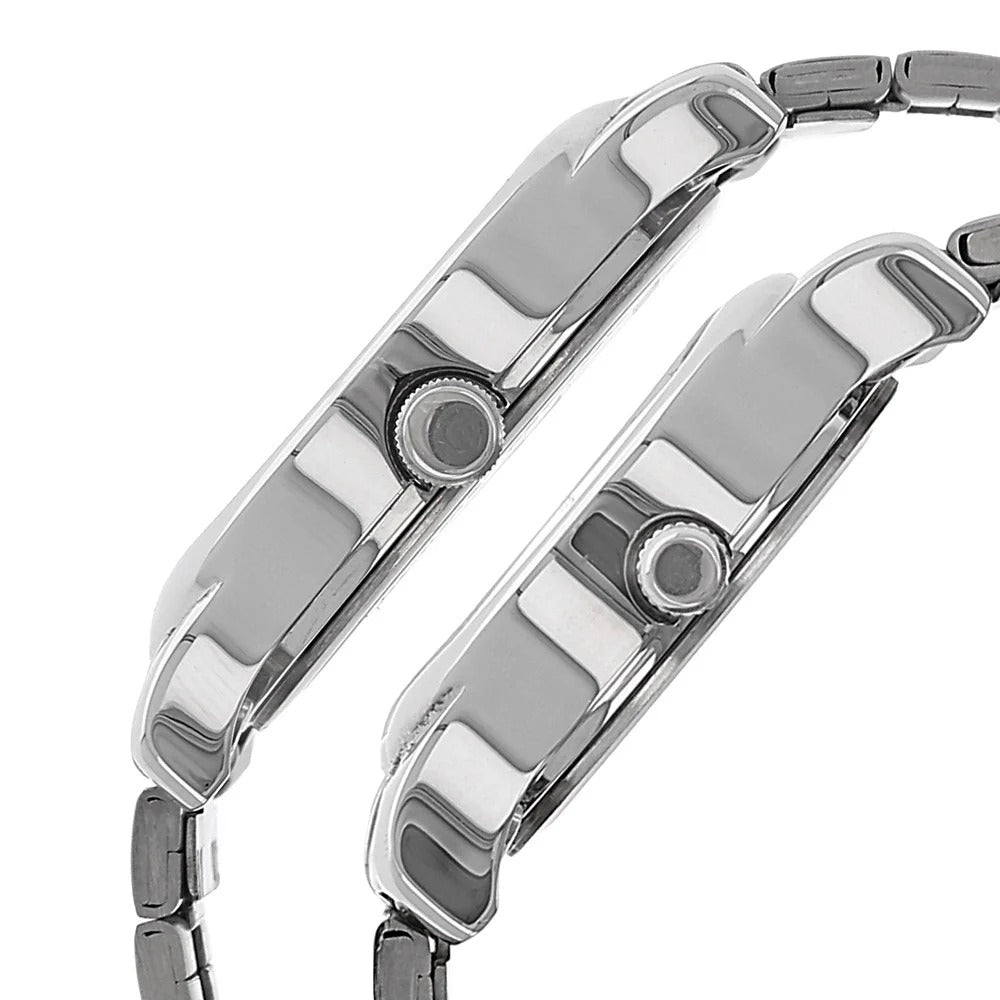 Titan Quartz Analog with Day and Date Silver Dial Stainless Steel Strap Watch for Couple - NU15802490SM03