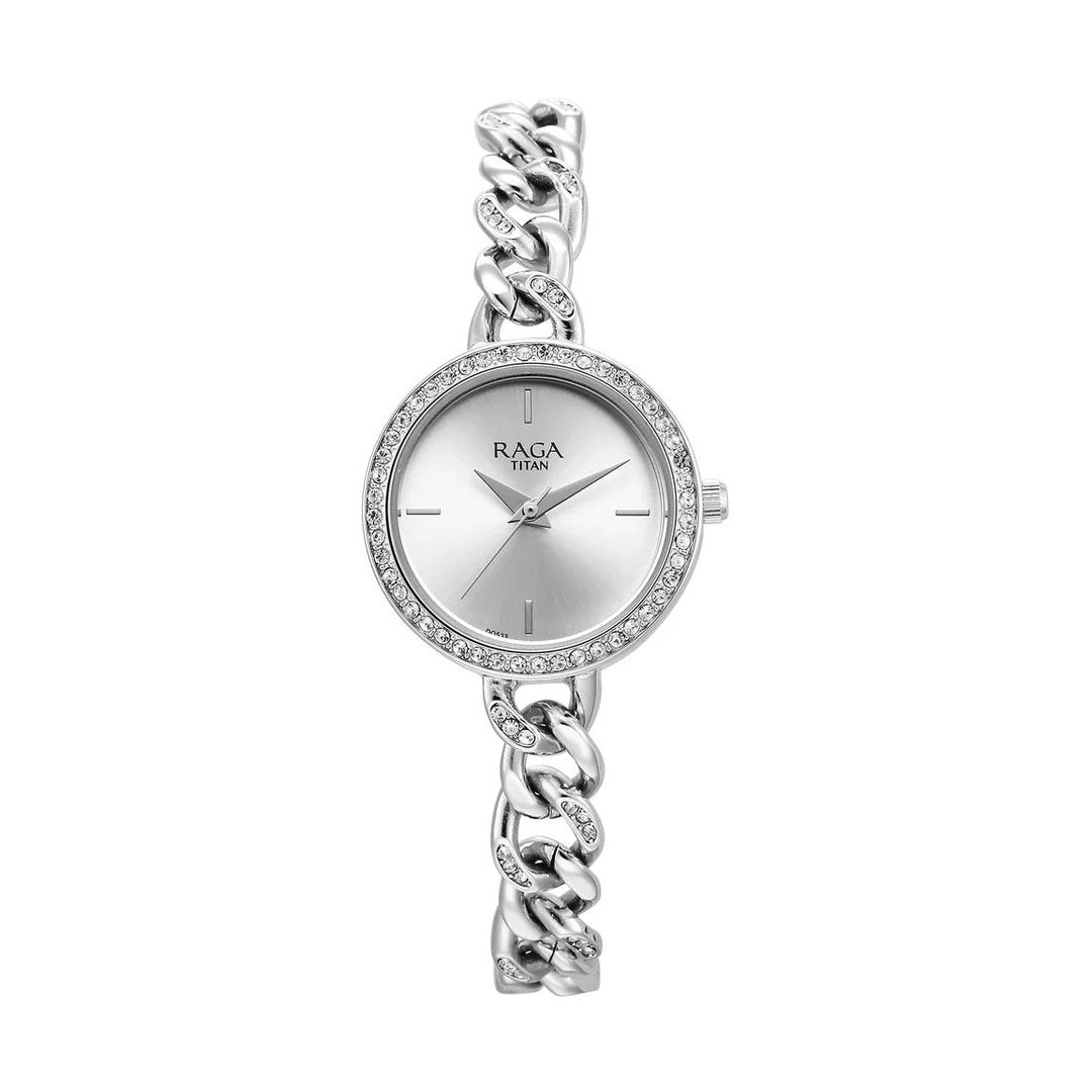 Titan Raga Showstopper Quartz Analog Silver Dial Metal Strap Watch for Women - 95288SM01W