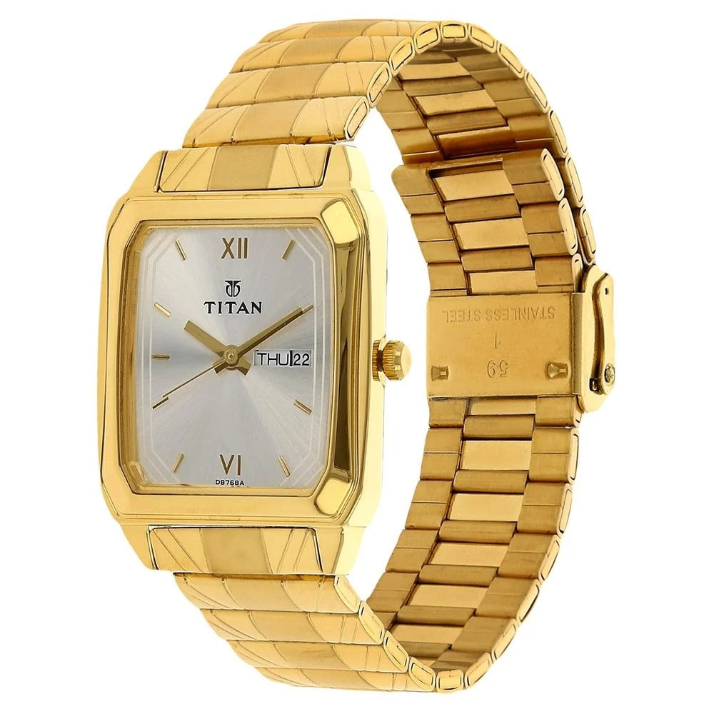 Titan Quartz Analog with Day and Date Silver Dial Stainless Steel Strap Watch for Men - NU1581YM04