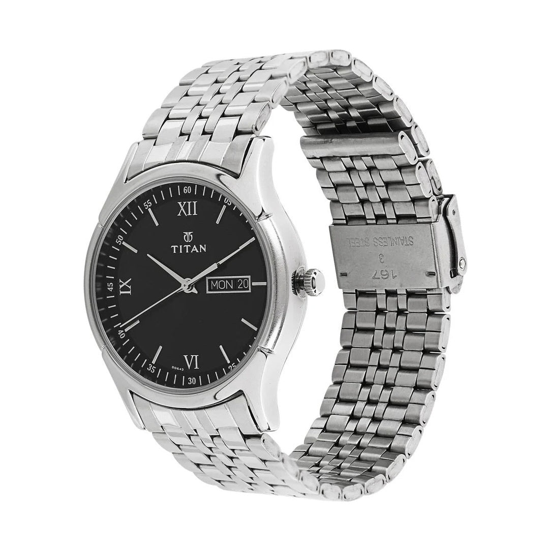Titan Karishma Black Dial Analog with Day and Date Stainless Steel Strap watch for Men - NT1636SM01