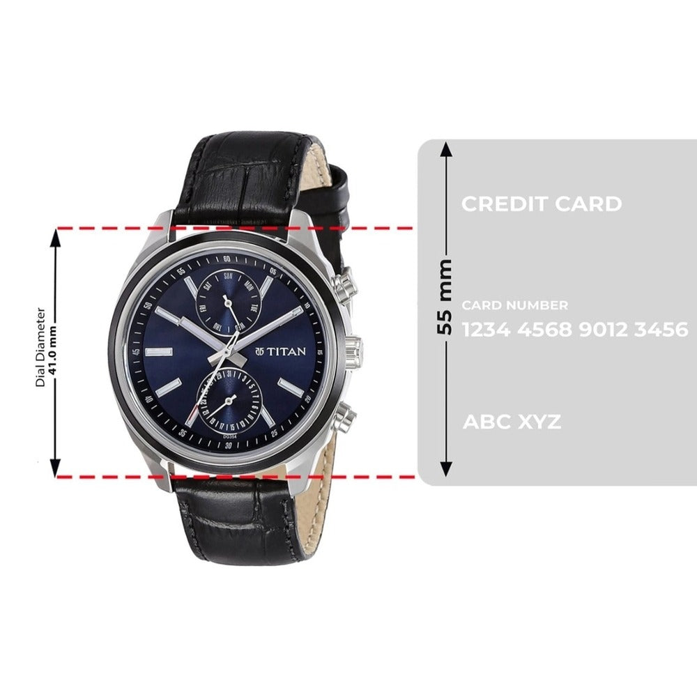 Titan Men's Midnight Precision: Multifunction Blue Dial with Classic Leather Strap Watch - NU1733KL01