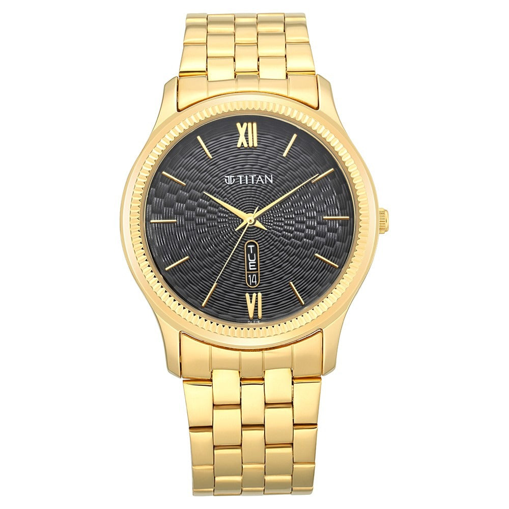 Titan Quartz Analog with Day and Date Black Dial Metal Strap Watch for Men - NS1824YM01