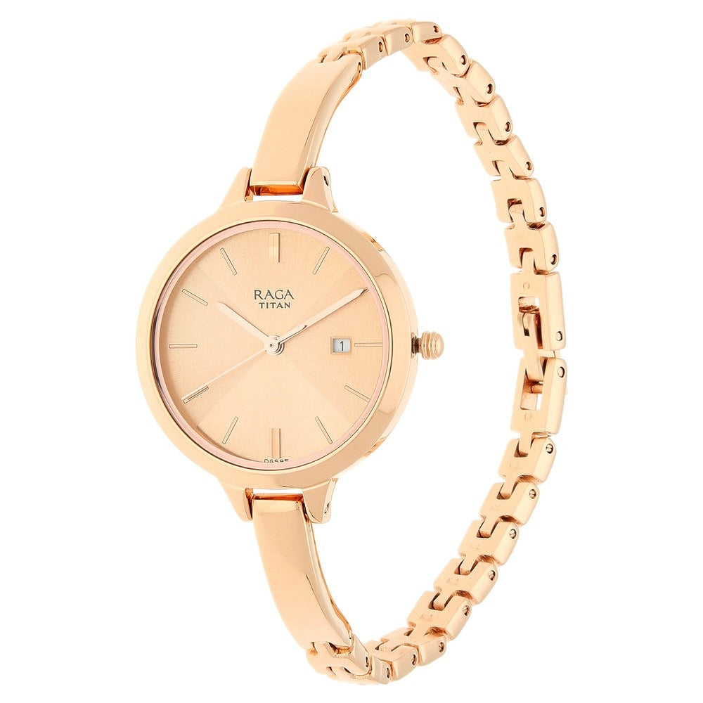 Raga Titan Raga Viva Rose Gold Dial Women Watch With Metal Strap - NU2578WM01