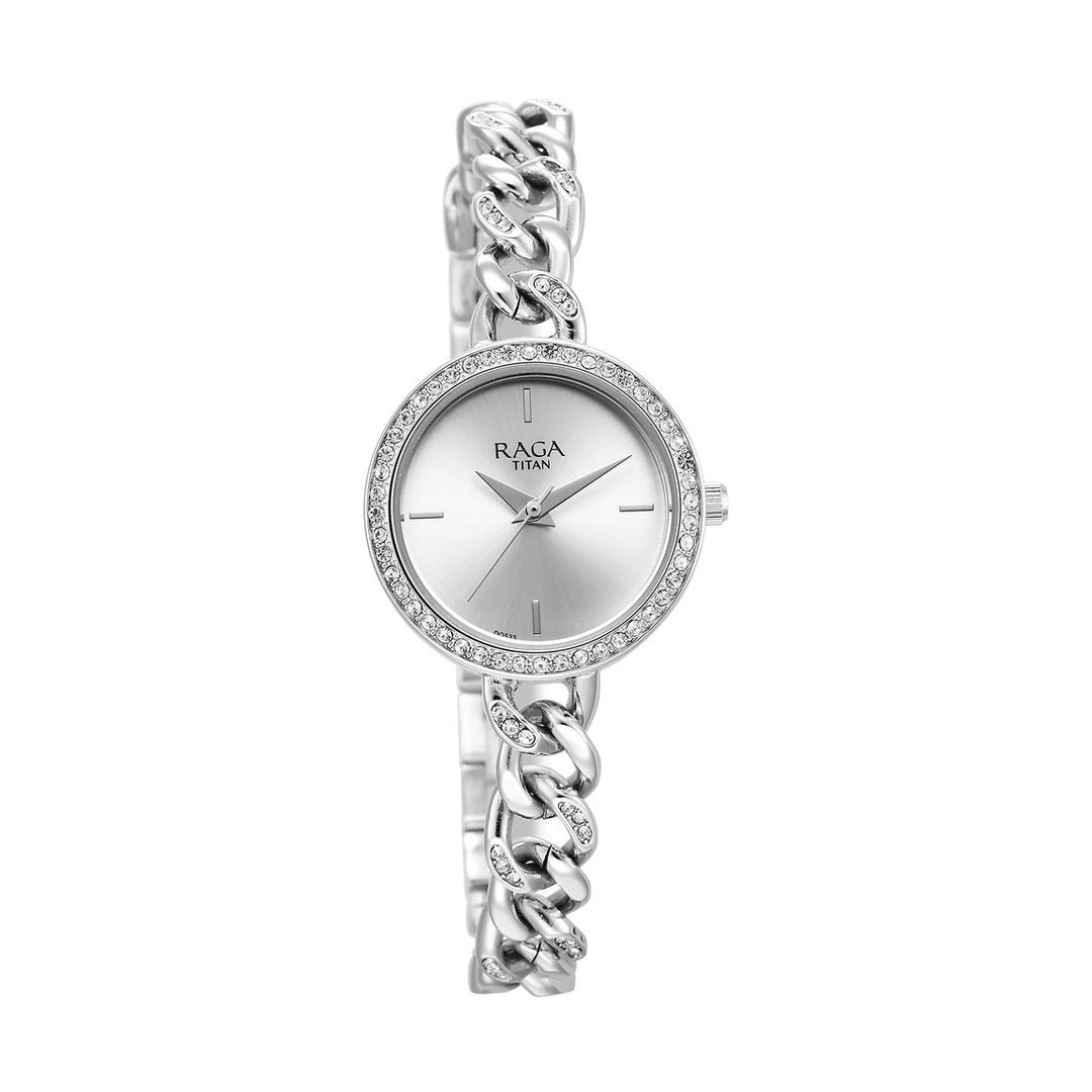 Titan Raga Showstopper Quartz Analog Silver Dial Metal Strap Watch for Women - 95288SM01W