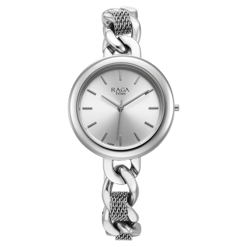 Titan Raga Showstopper Quartz Analog Silver Dial Metal Strap Watch for Women - NU95265SM01