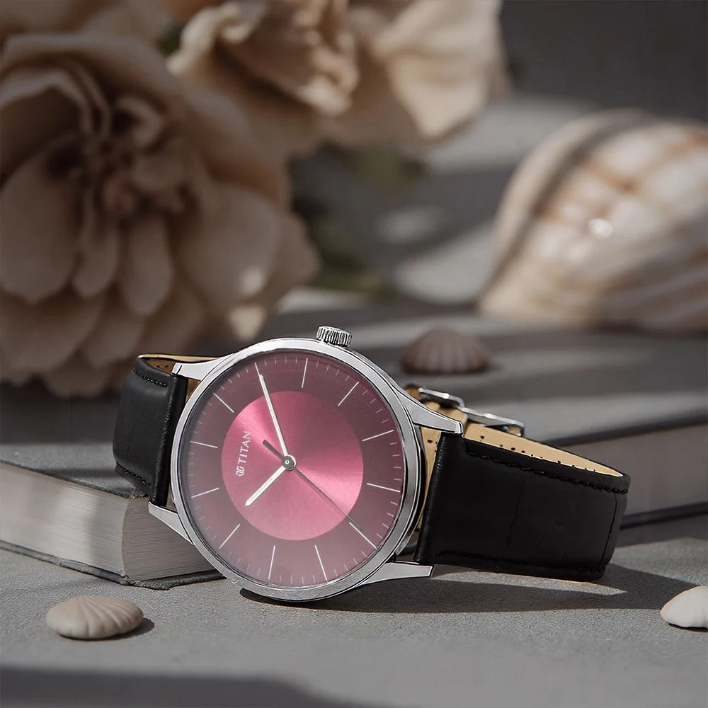 Titan Men's Urban Edge Lustrous Maroon Dial Leather Watch - NP1802SL05