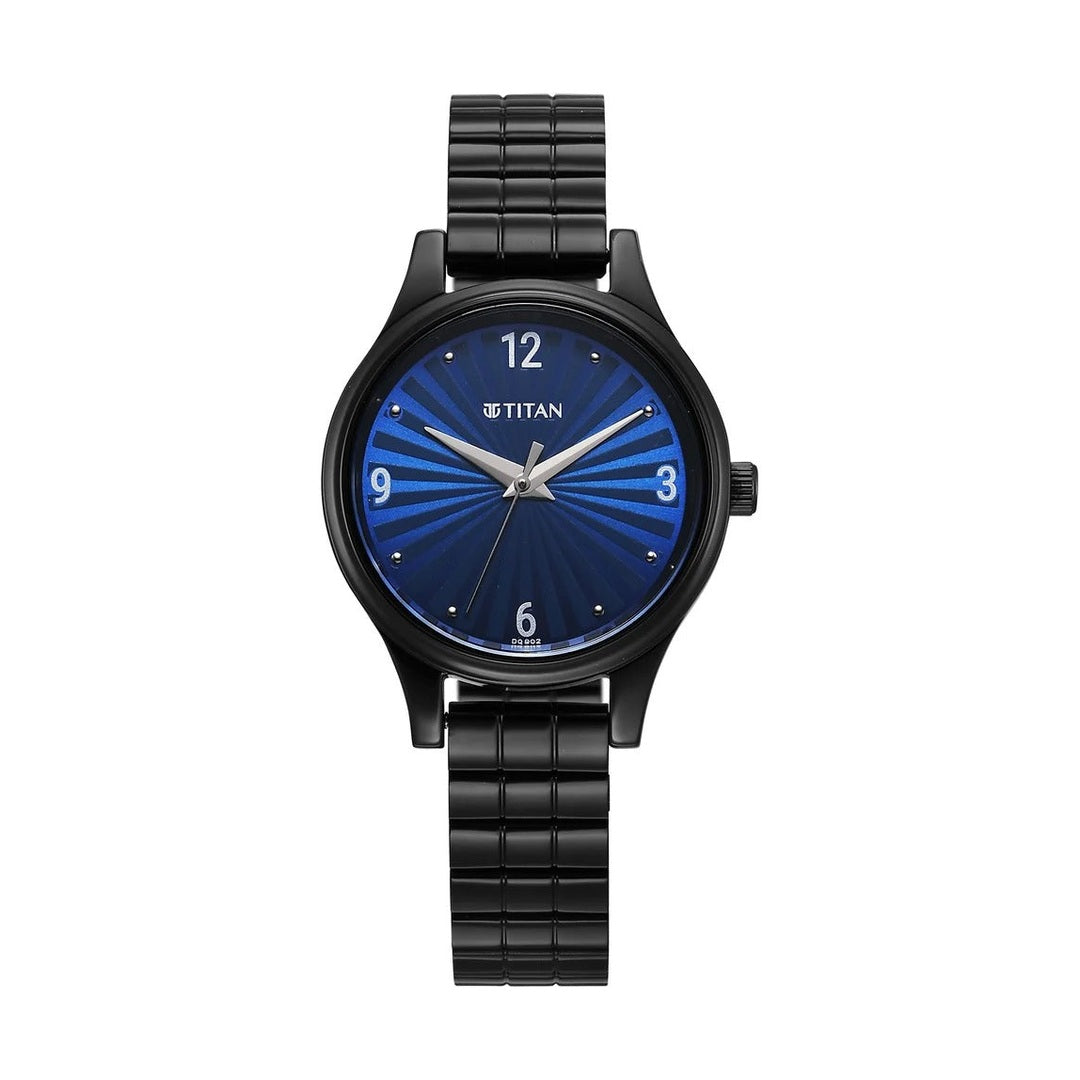 Titan Karishma Quartz Analog Blue Dial Black Stainless Steel Strap Watch For Women nu2679nm02