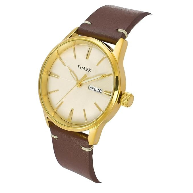 Timex Fashion Quartz Champagne Dial Analog Leather Men's Watch TWEG25502