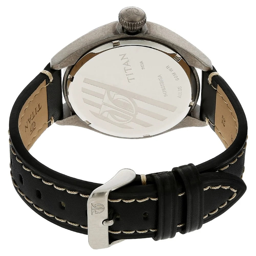 Titan Analog Black Dial with Date Leather Strap Watch for Men - 9478QL01J