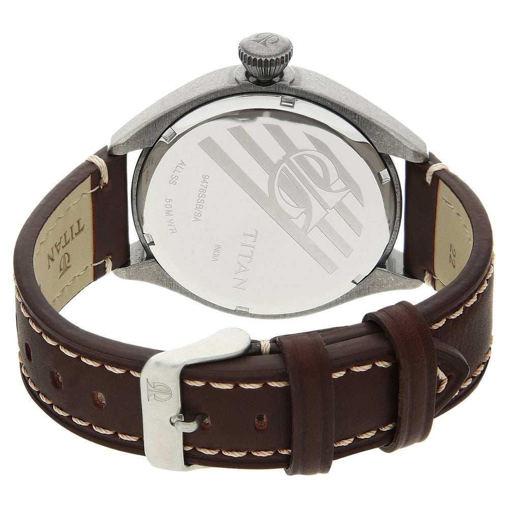 Titan Quartz Analog with Day and Date Champagne Dial Leather Strap Watch for Couple - NU15802490YL05