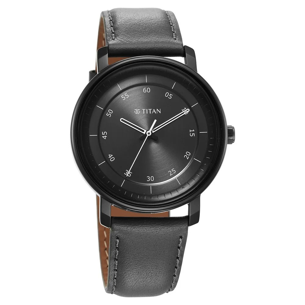 Titan Workwear Quartz Analog Anthracite Dial Leather Strap Watch for Men - NU1884NL01