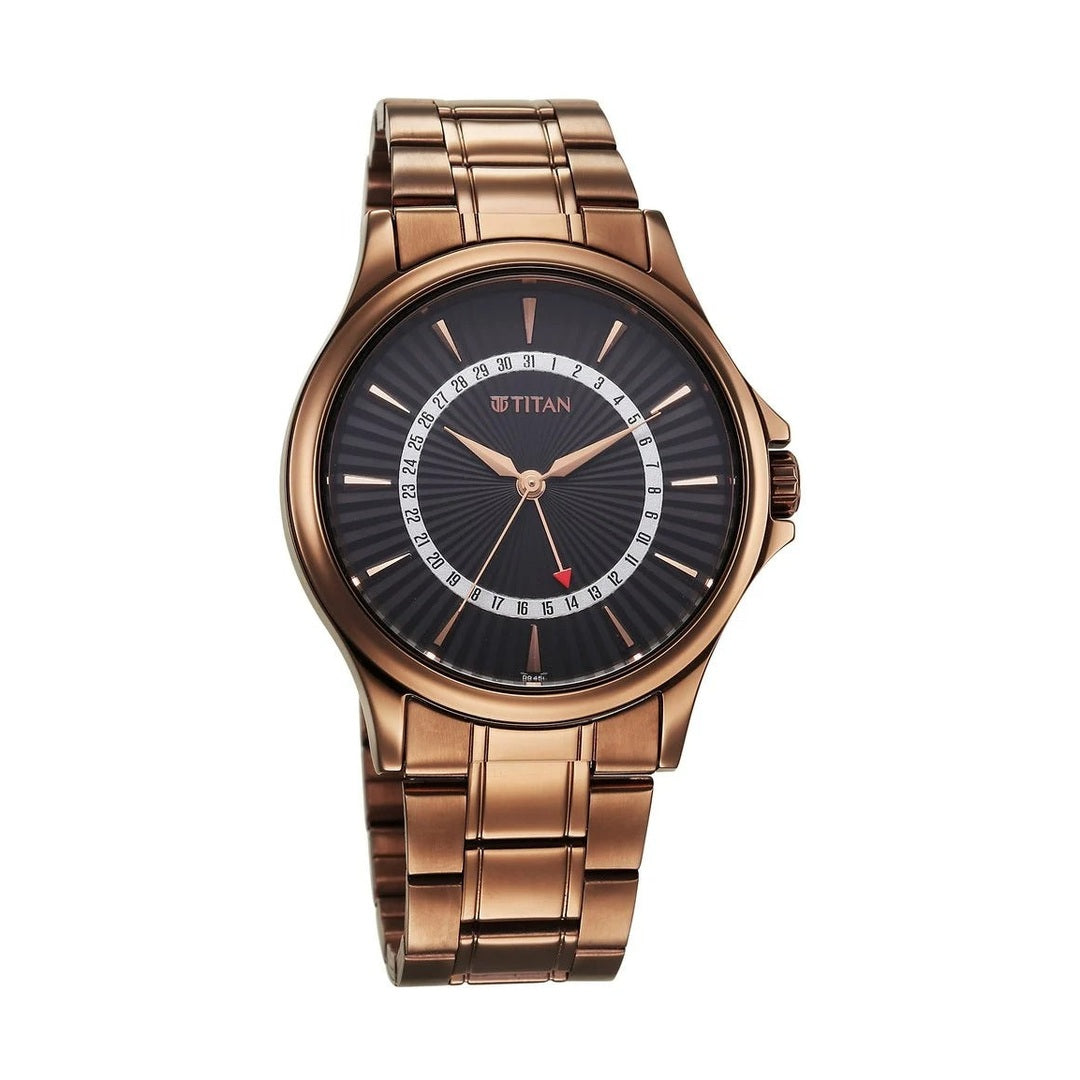 Titan Karishma Quartz Analog with Date Black Dial Stainless Steel Strap Watch For Men NU - 10038QM01