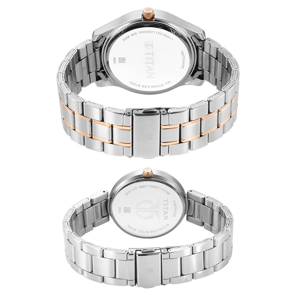 Titan Bandhan White Dial Analog with Date Stainless Steel Strap Watch for Couple - NS16272480KM01P