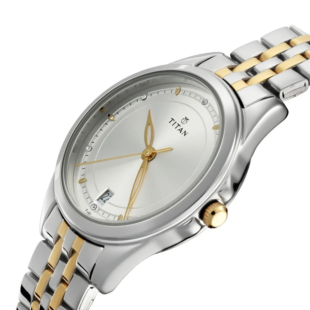 Titan Bandhan Quartz Analog with Day and Date Silver Dial Stainless Steel Strap Watch for Couple - NU17742565BM01