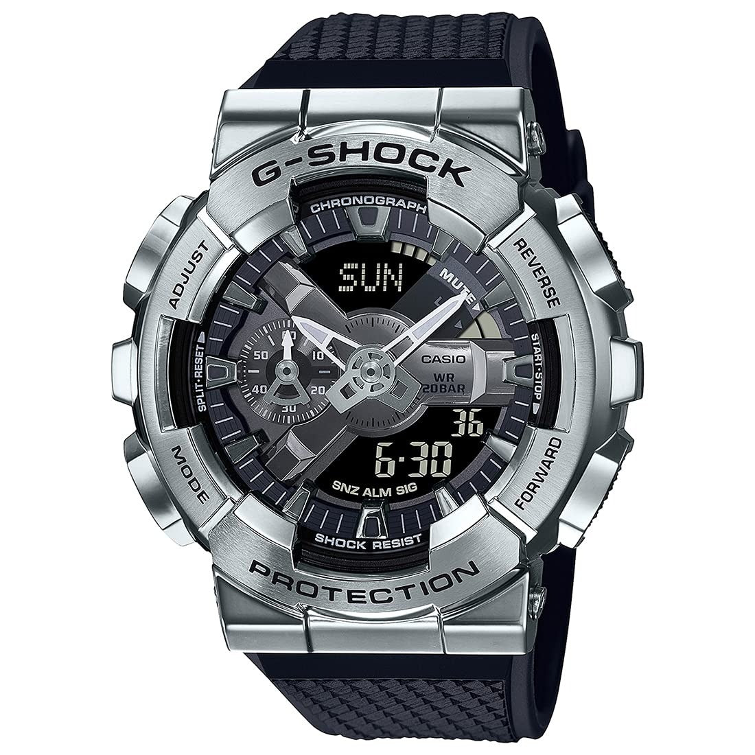 G-Shock Silver Metal Dial Black Resin Strap Analog-Digital Men's Watch GM-110-1ADR