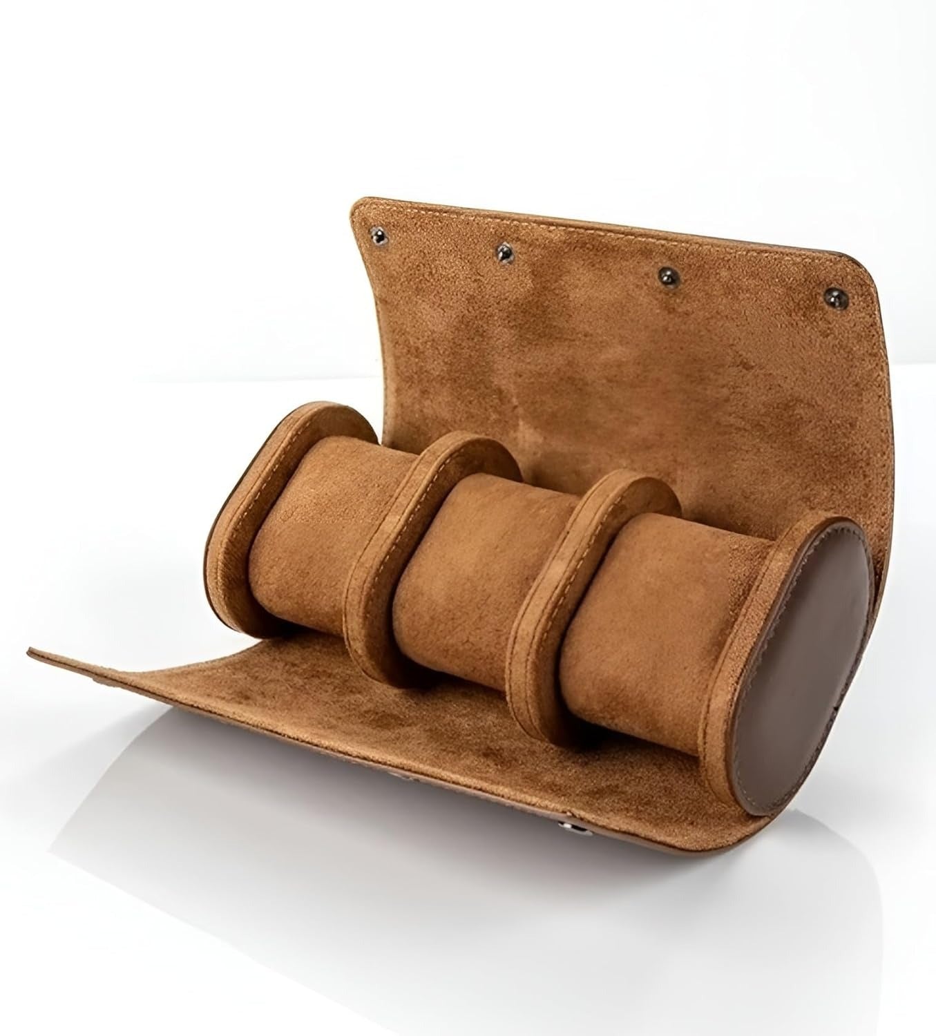 Luxury 3 Slot Leather Watch Roll Case – Premium Travel Watch Organizer for Men & Women – Brown