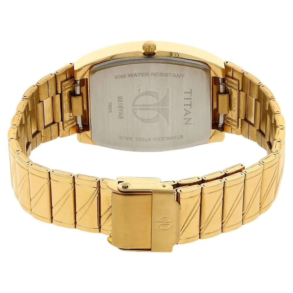 Titan Rectangle Champagne Dial Analog with Date Stainless Steel Strap watch for Men - NU9315YM02