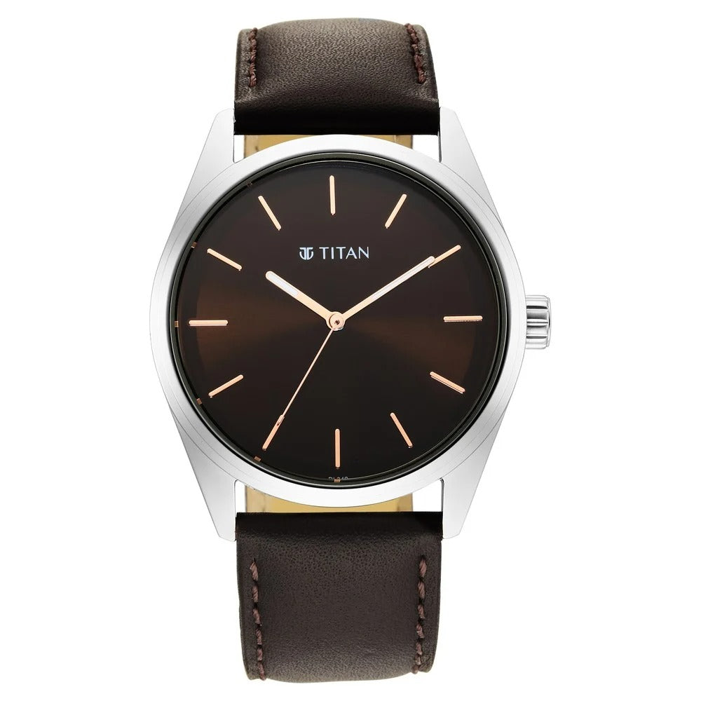 Titan Workwear Brown Dial Analog Leather Strap Watch Men - NU1866SL02