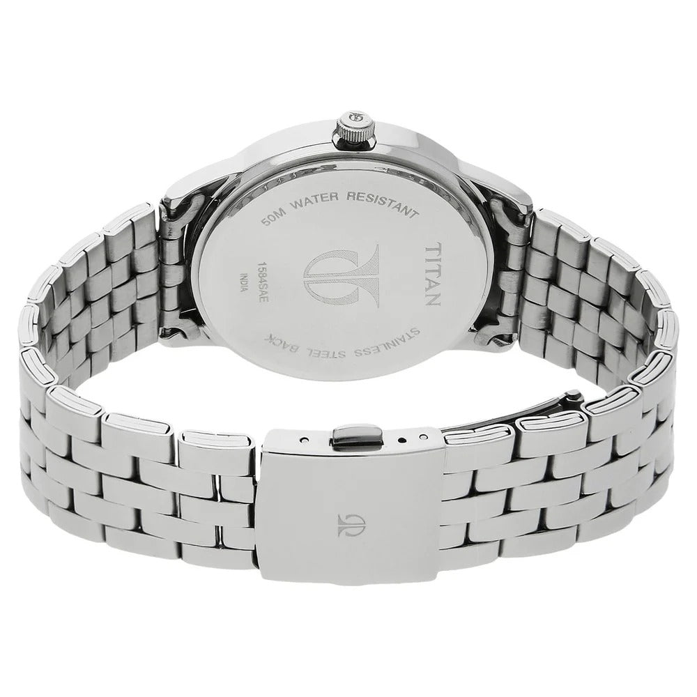 Titan Quartz Analog with Date White Dial Stainless Steel Strap Watch for Men - NU1584SM03