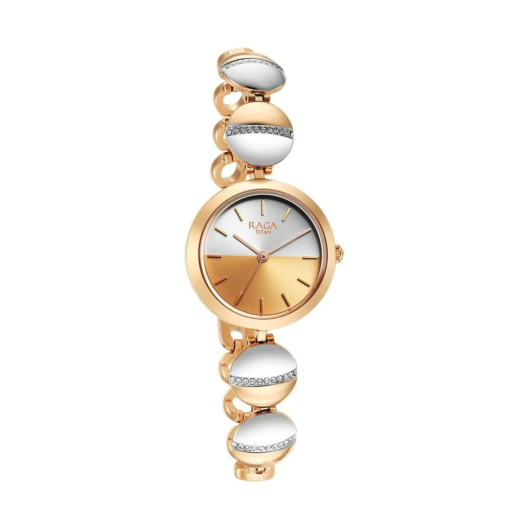 Titan Raga Delight Two Toned Dial Analog Metal Strap Watch for Women - NU2606KM01