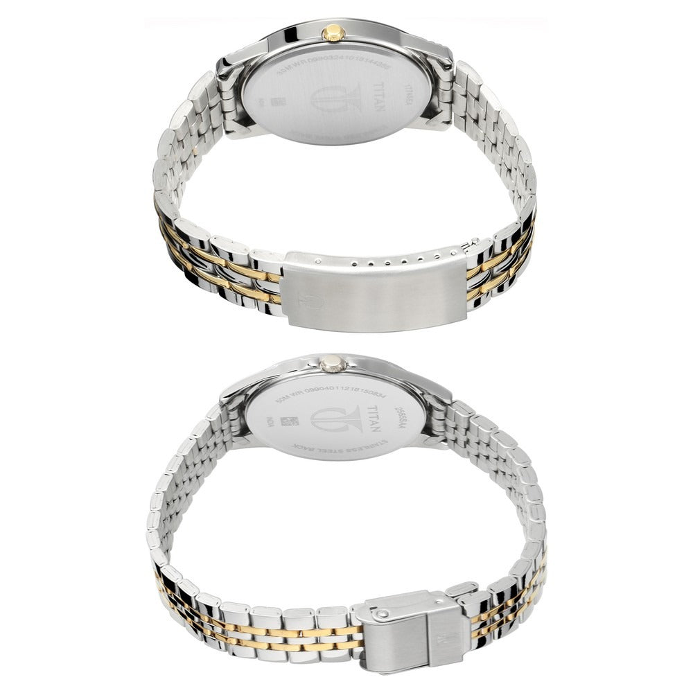 Titan Bandhan Quartz Analog with Day and Date Silver Dial Stainless Steel Strap Watch for Couple - NU17742565BM01