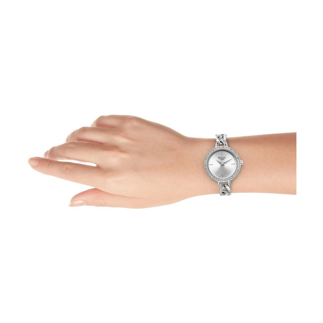 Titan Raga Showstopper Quartz Analog Silver Dial Metal Strap Watch for Women - 95288SM01W