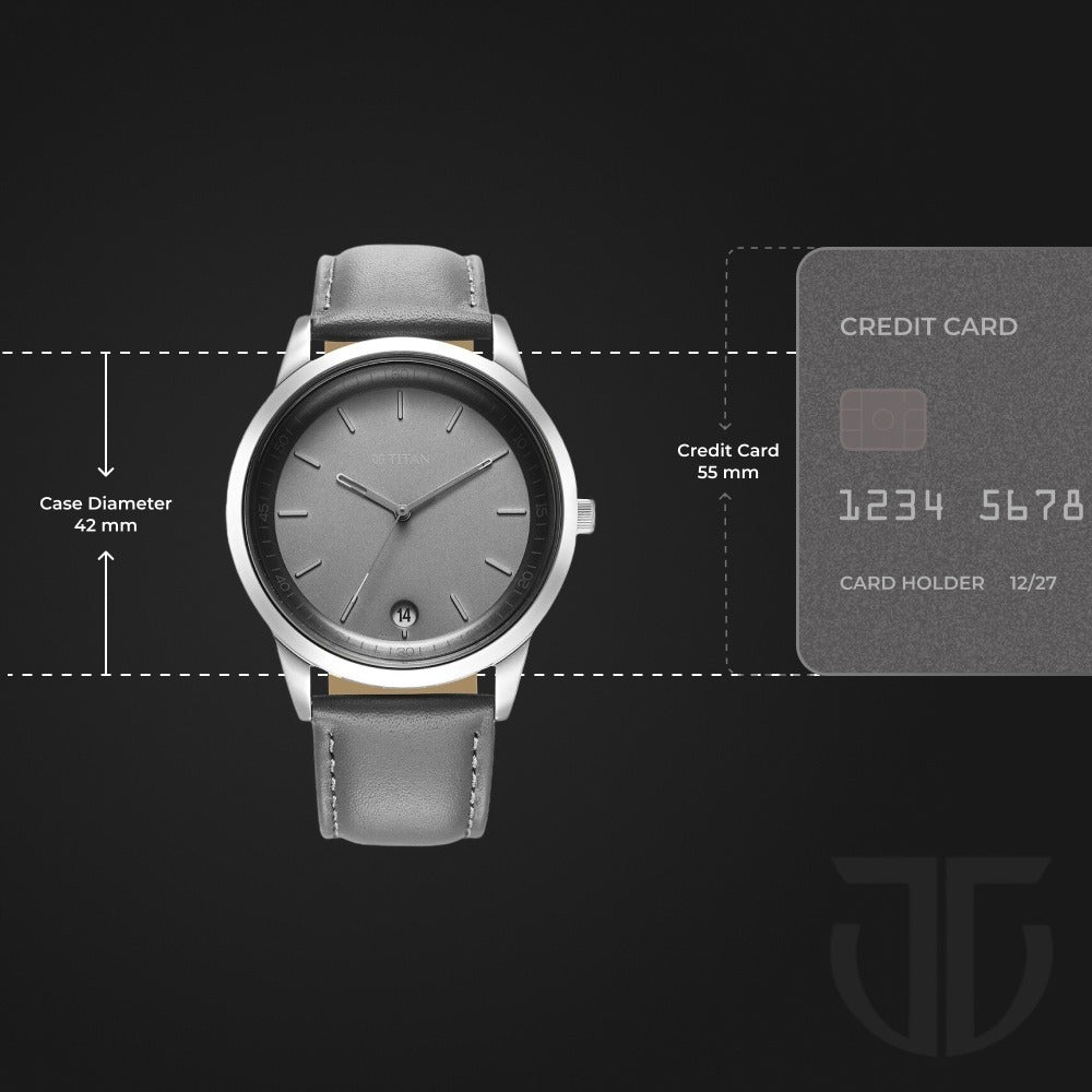 Titan Wrist Wit Quartz Analog with Date Grey Dial Leather Strap Watch for Men - 81806SL13