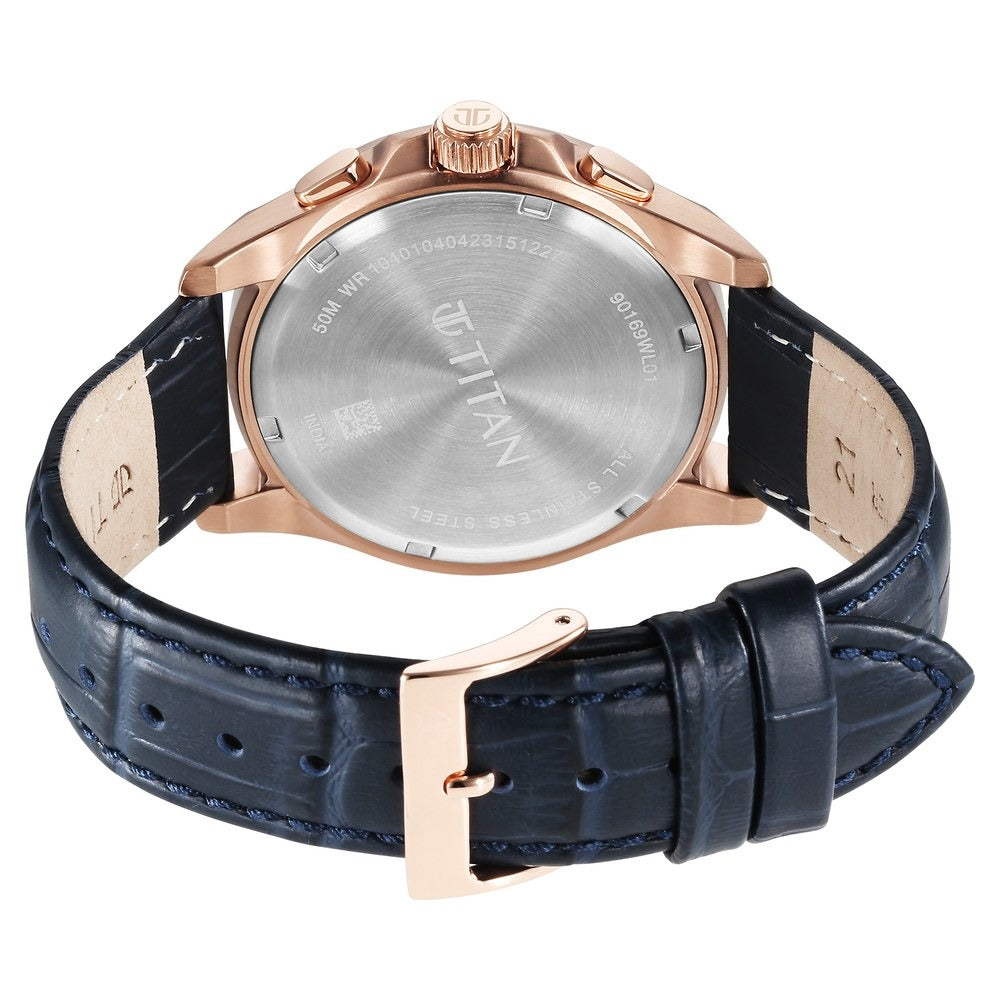 Titan Classic Chrono Blue Dial Leather Watch for Men - NU90169WL01
