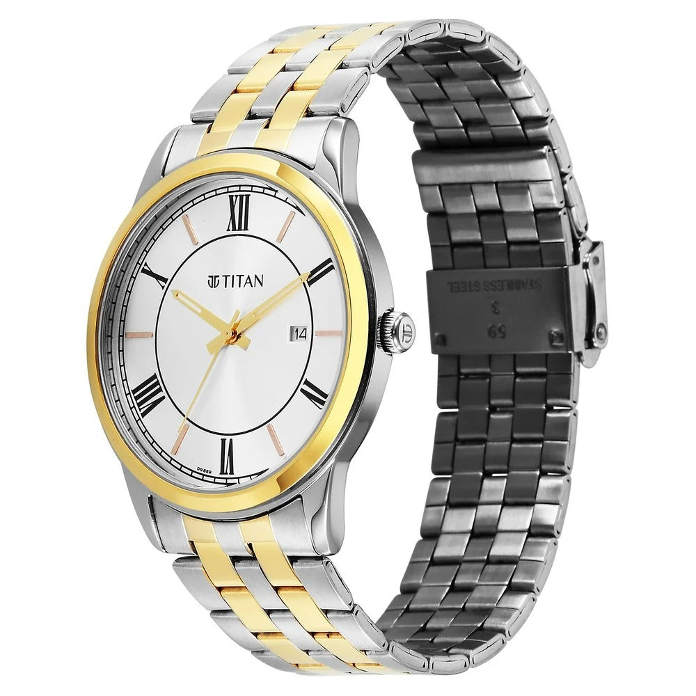 Titan Karishma Festive Analog with Silver Dial Dual Tone Stainless Steel Strap Watch for Men - 10060BM01