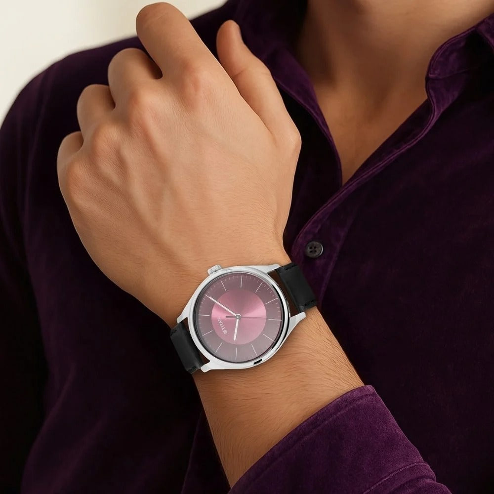 Titan Men's Urban Edge Lustrous Maroon Dial Leather Watch - NP1802SL05