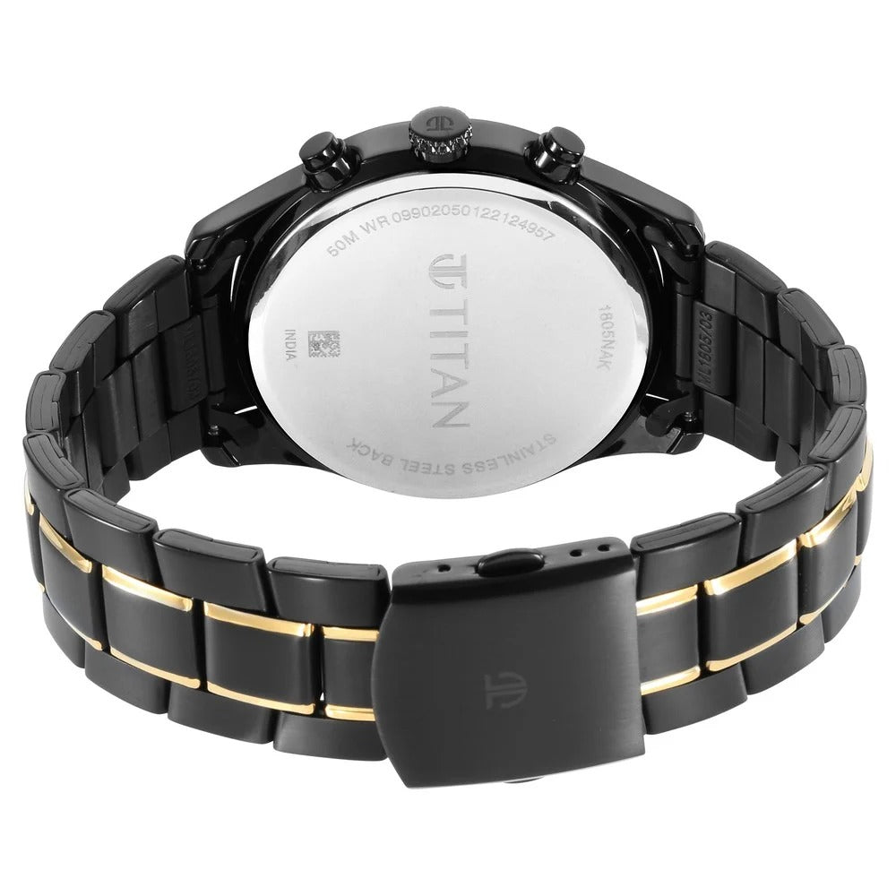 Titan Black and Gold Anthracite Dial Analog Stainless Steel Strap watch for Men - NU1805KM03